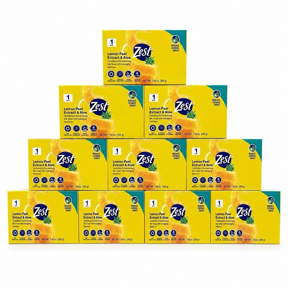10 Bars Zest Lemon Peel Extract & Aloe Bar Soap 7.05 oz Hydrating Deodorizing